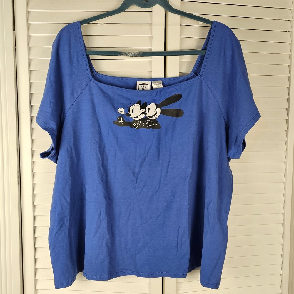 Disney Parks Womens Blue Oswald Ortensia Short Sleeve Top Shirt 3X